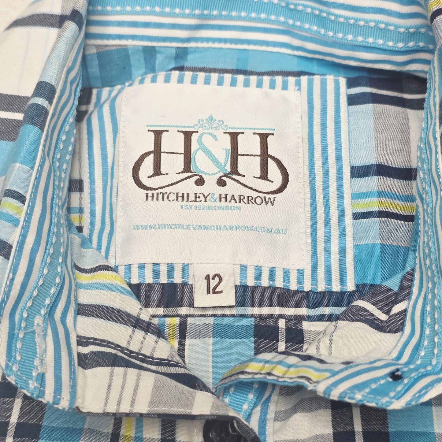 Hitchley & Harrow Shirt Women's 12 Blue Long Sleeve Button Up Plaid Cotton