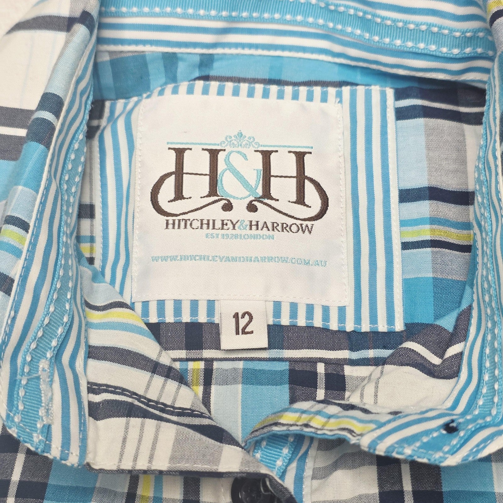 Hitchley & Harrow Shirt Women's 12 Blue Long Sleeve Button Up Plaid Cotton