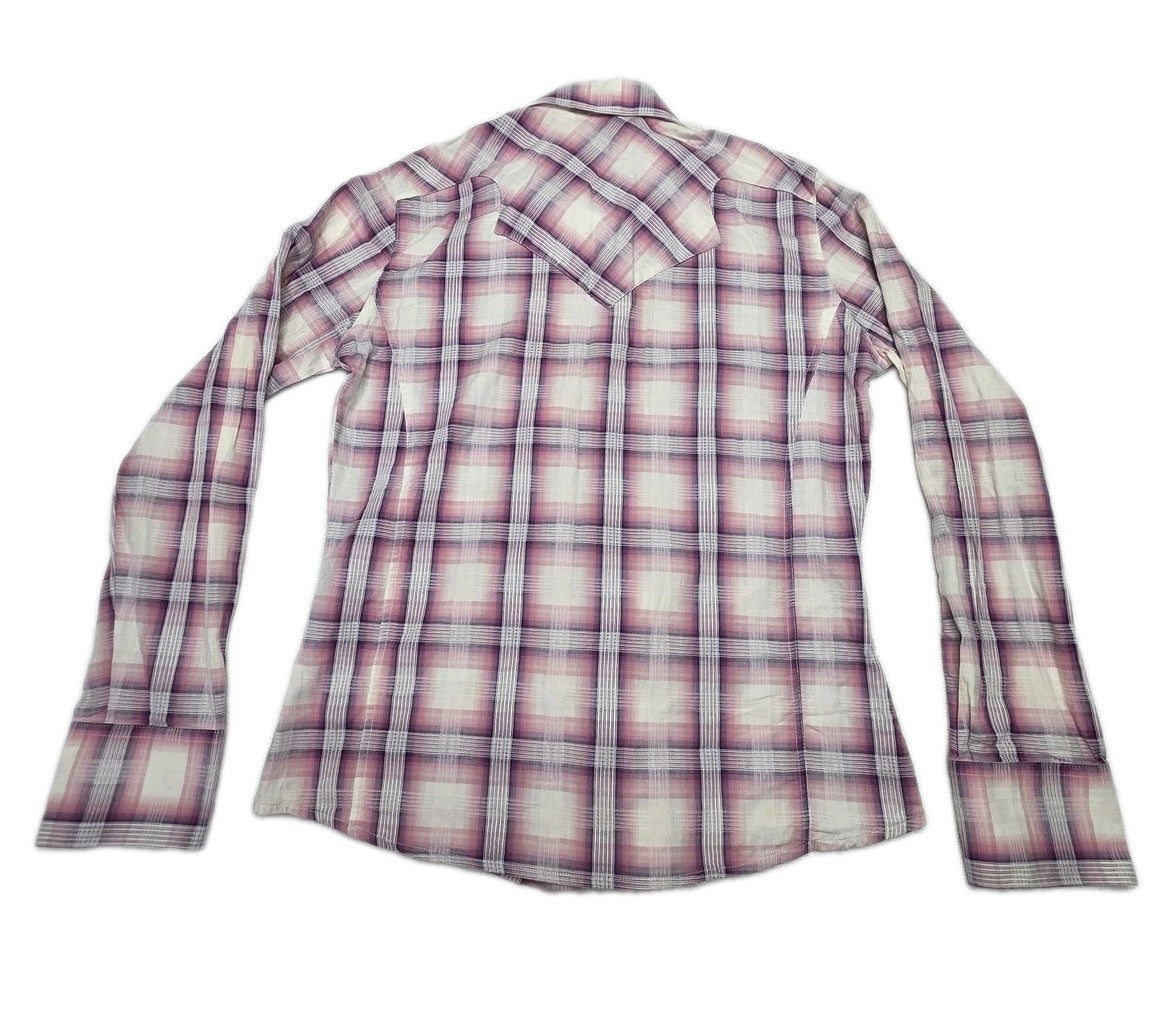 Wrangler Shirt Womens 14 Pink Plaid 100% Cotton Snap Button Up Spring Casual