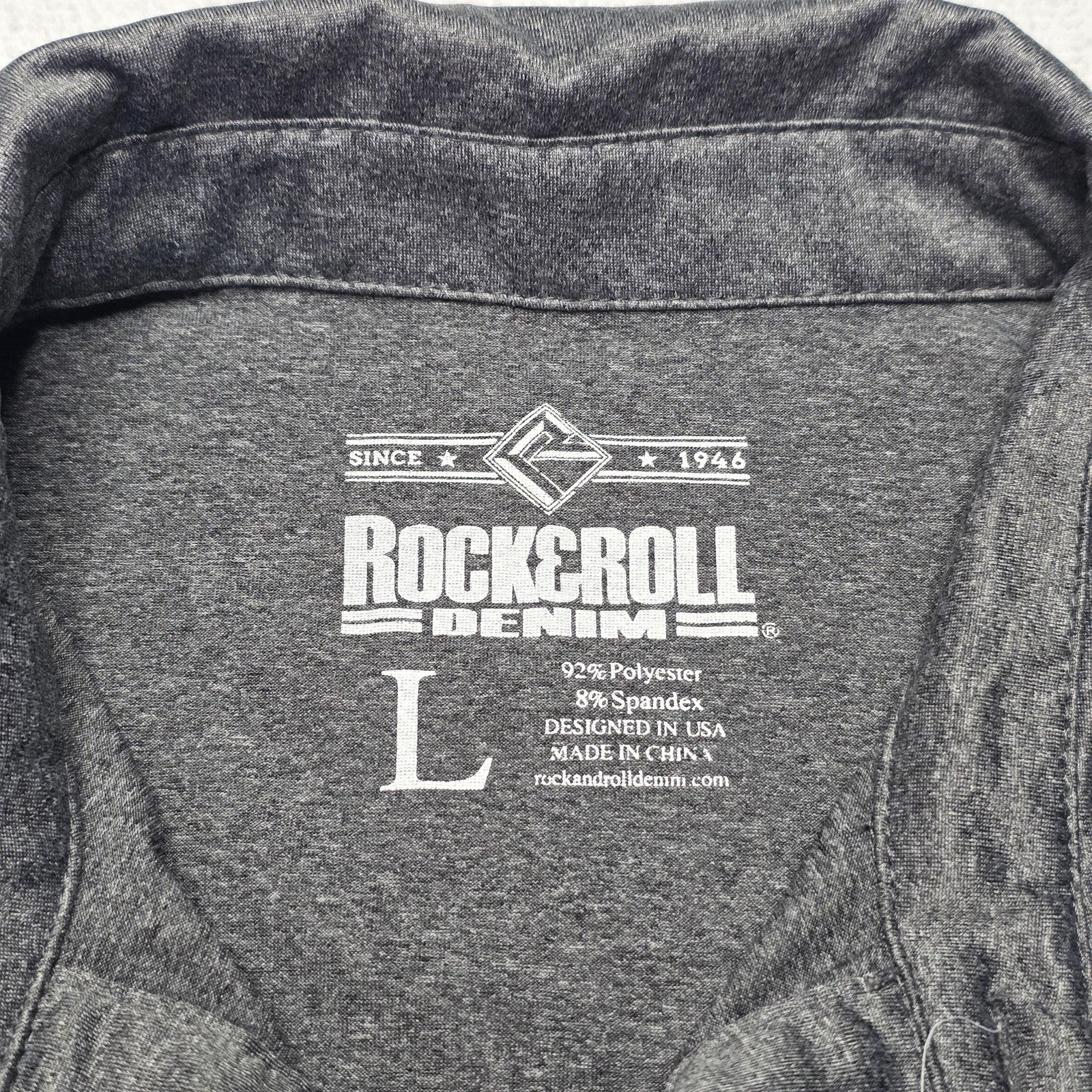 Rock & Roll Denim Shirt Men's Large Grey Performance Polo Stretch