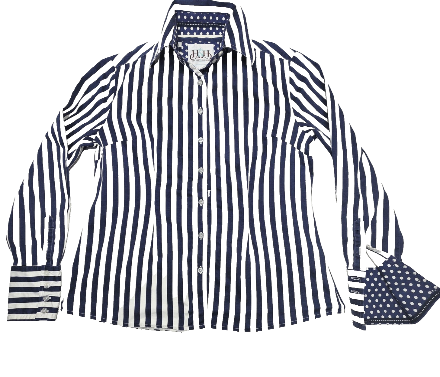 Hitchley & Harrow Shirt Women's 14 Blue Long Sleeve Button Up Cotton Striped