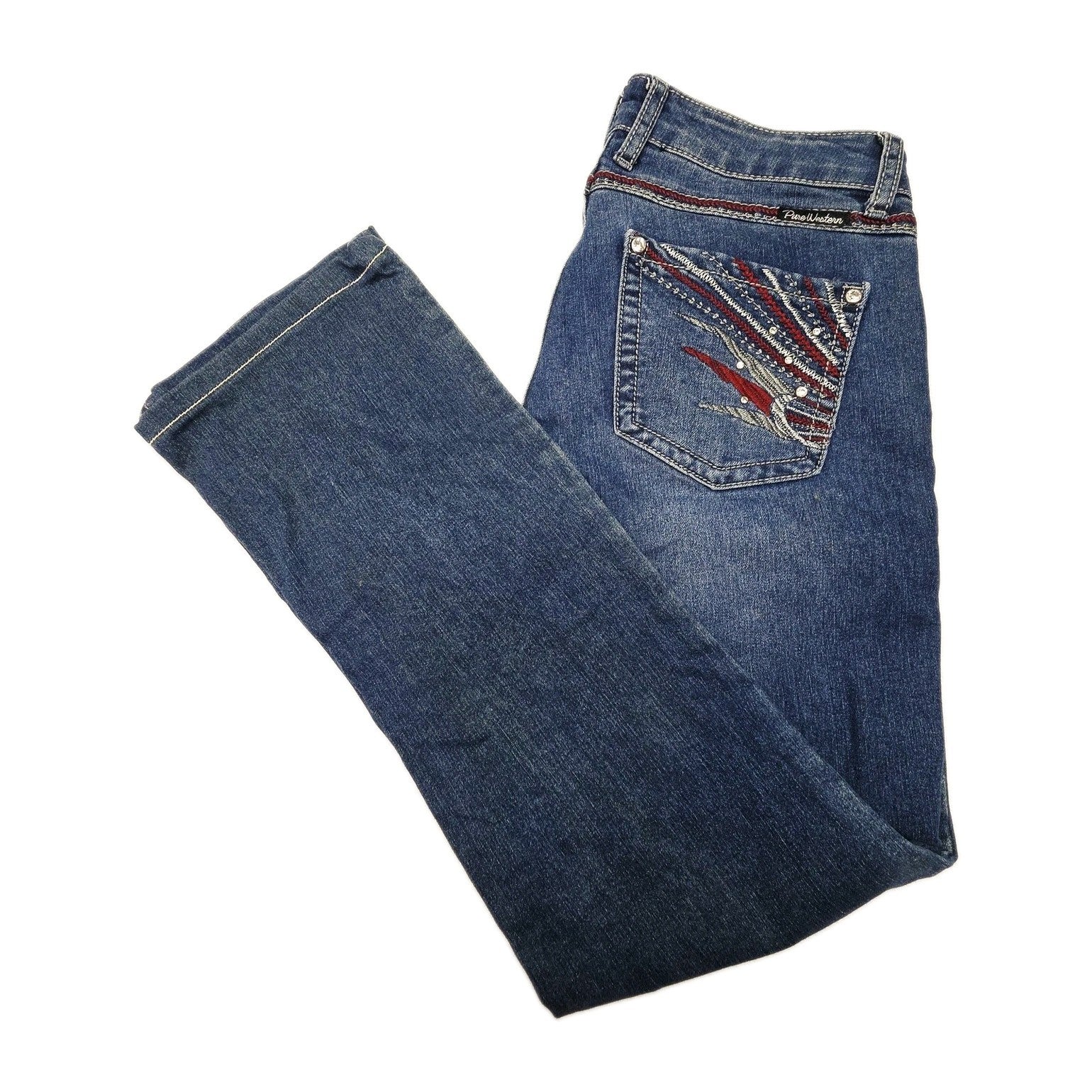 Pure Western Jeans Women's 8 L28 Blue Bootcut Stretch Denim Rhinestone Pockets
