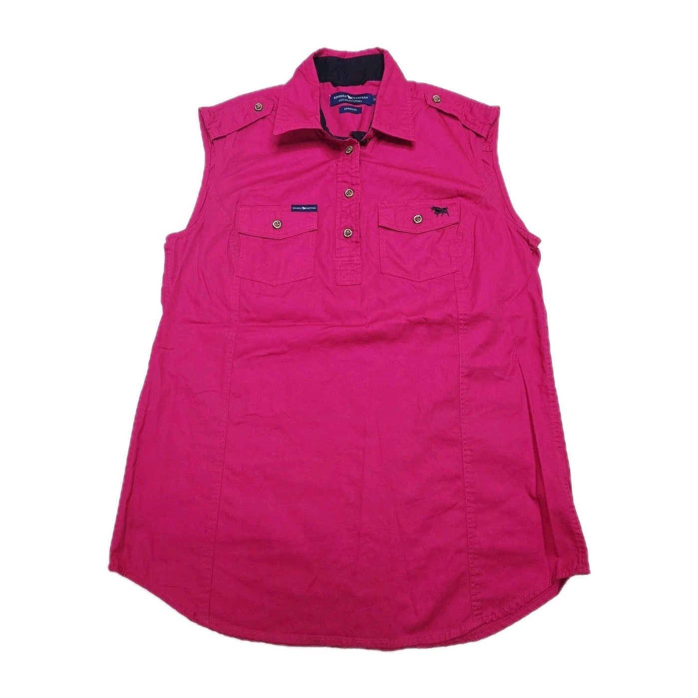 Ringers Western Shirt Women's 12 Pink Sleeveless Button Up Cotton Loose Fit