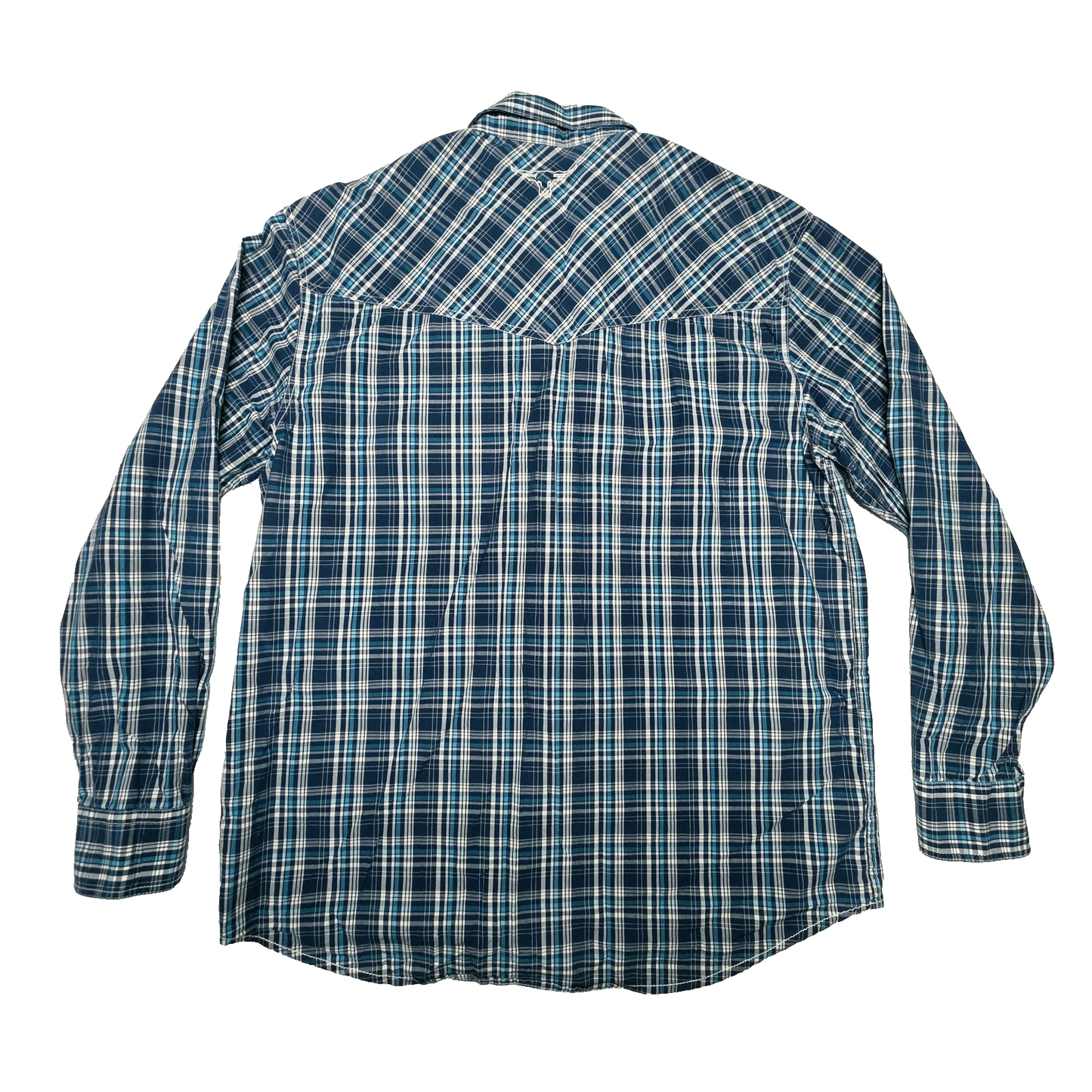 Pure Western Shirt Mens L Blue Plaid Long Sleeve Snap Front Western Cotton