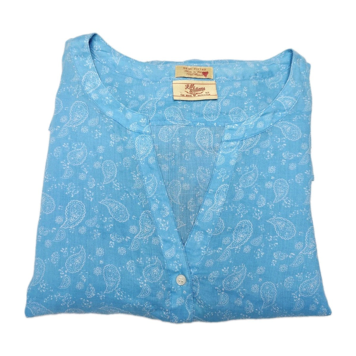 R.M. Williams Top Womens 12 Blue 100% Ramie Paisley Tunic Blouse Casual Spring