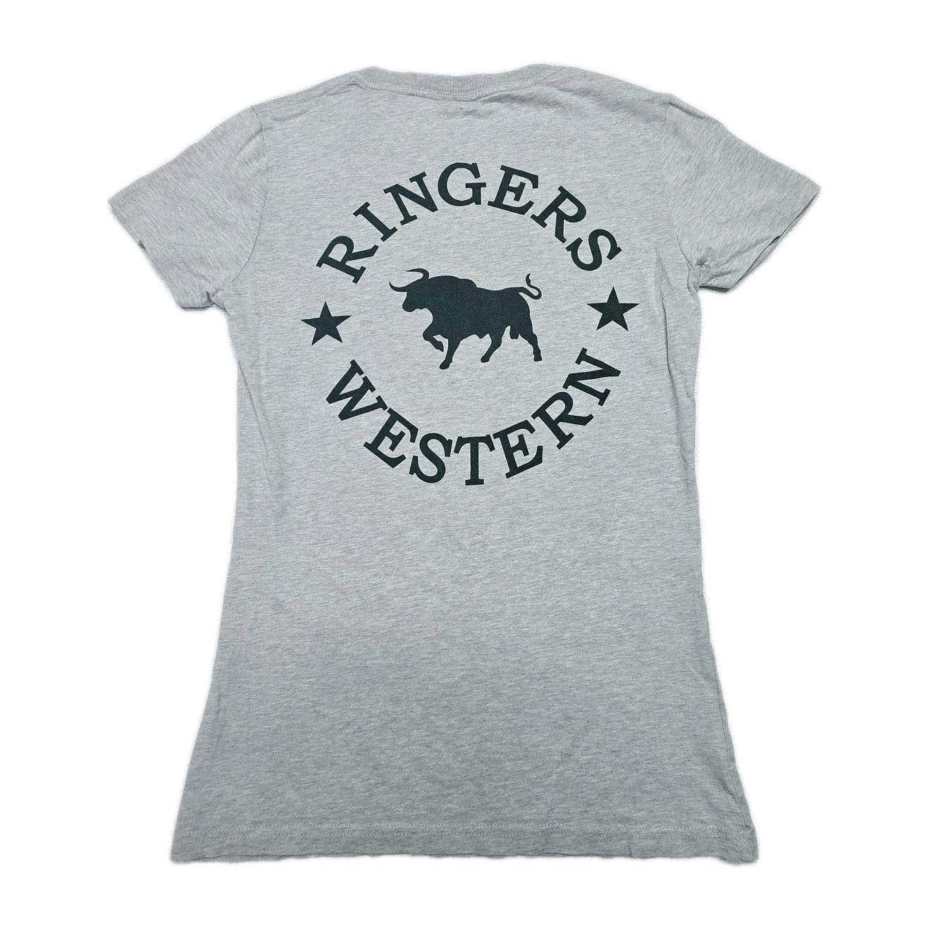 Ringers Western T-Shirt Women's 8 Grey Logo Graphic Bull Cotton Crew Neck