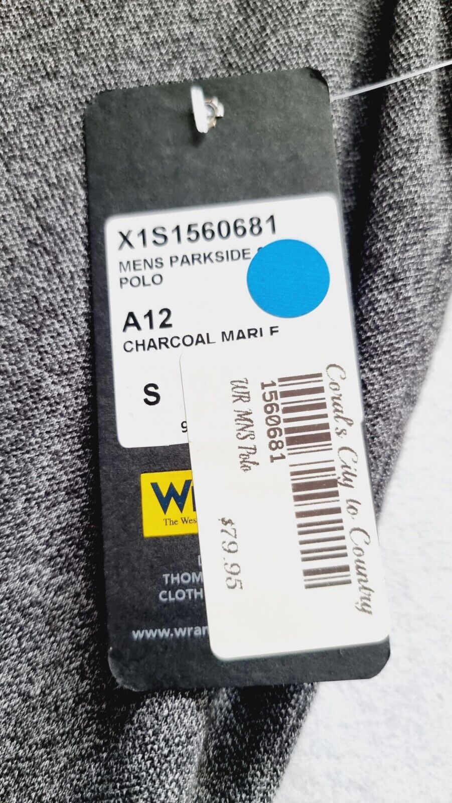 WRANGLER MEN’S PARKSIDE SHORT SLEEVE POLO - CHARCOAL SIZE SMALL NWT RRP $79