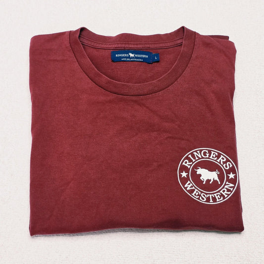 Ringers Western Shirt Men's L Red Short Sleeve Logo Graphic Cotton Casual Tee