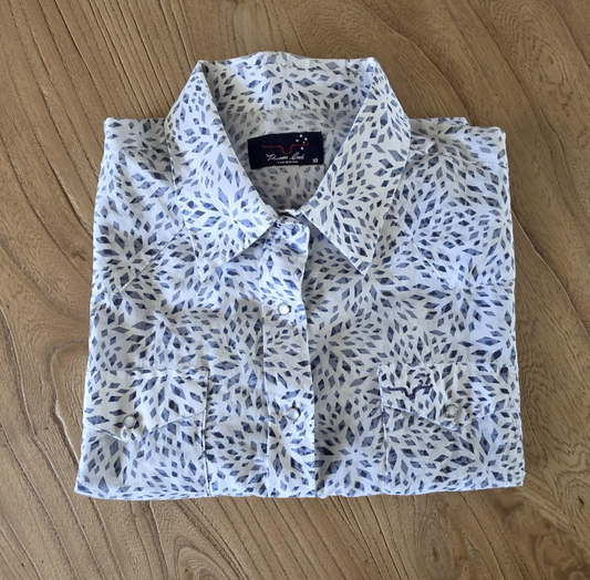 Thomas Cook Shirt Women's 18 White Long Sleeve Snap Button Up Western Geometric