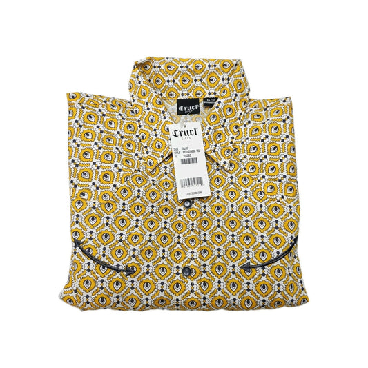 Cruel Girl Shirt Girls 12 Yellow Long Sleeve Button Up Cotton Geometric