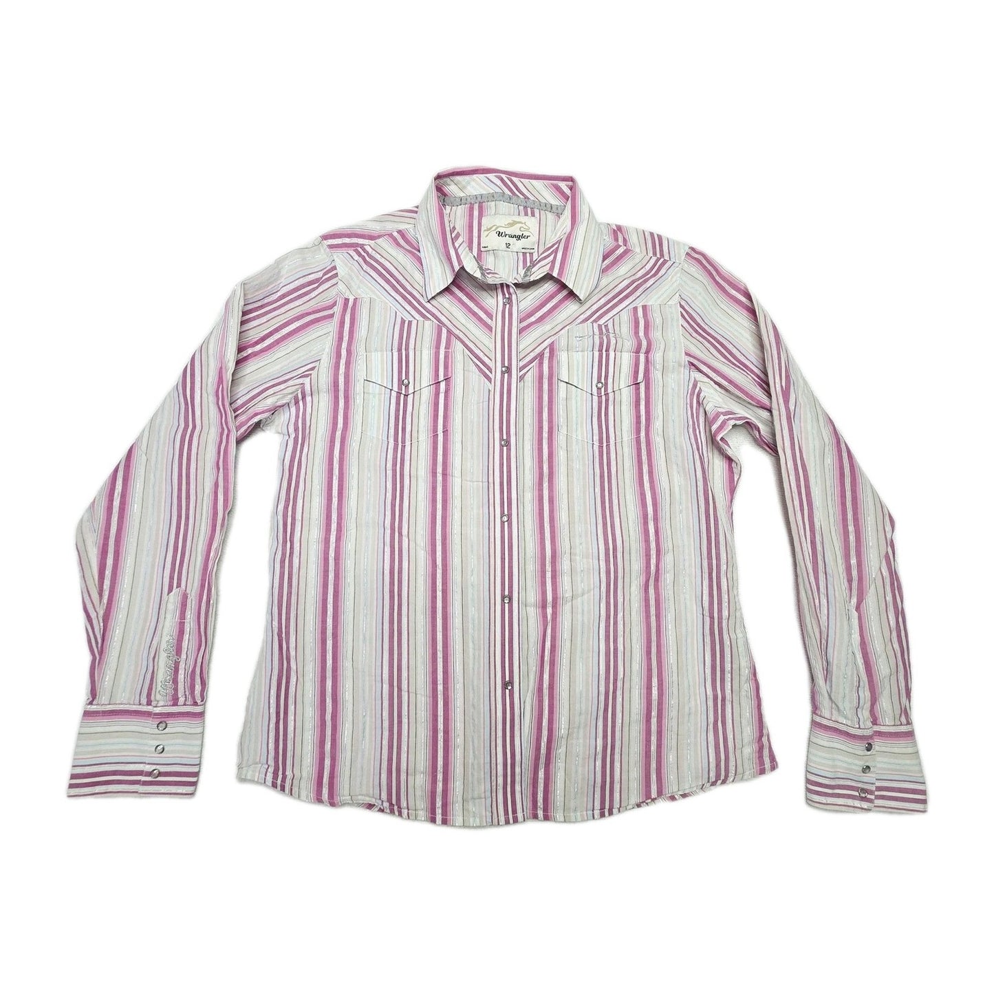 Wrangler Shirt Women's 12 Pink Striped Long Sleeve Snap Western Cotton Pockets