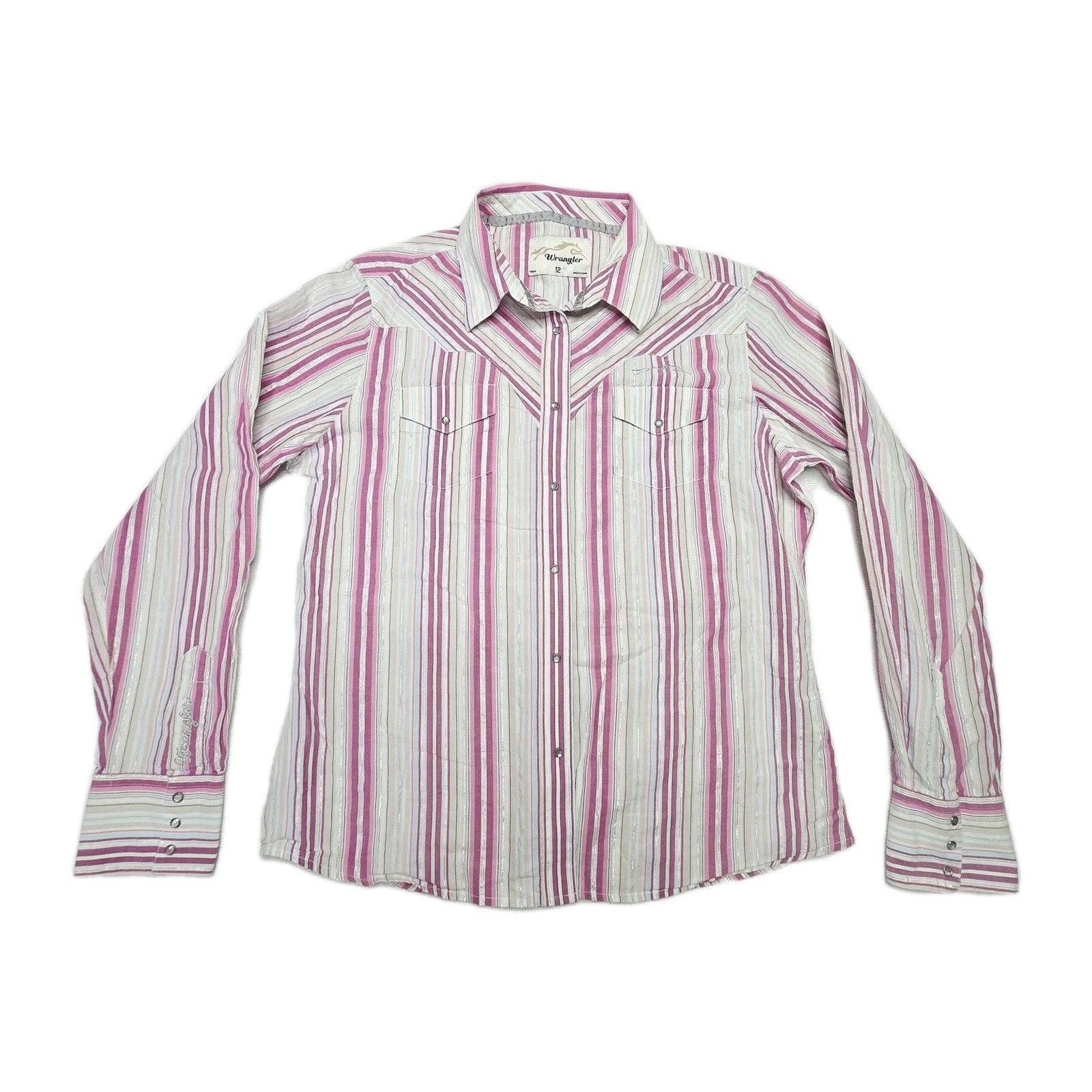 Wrangler Shirt Women's 12 Pink Striped Long Sleeve Snap Western Cotton Pockets