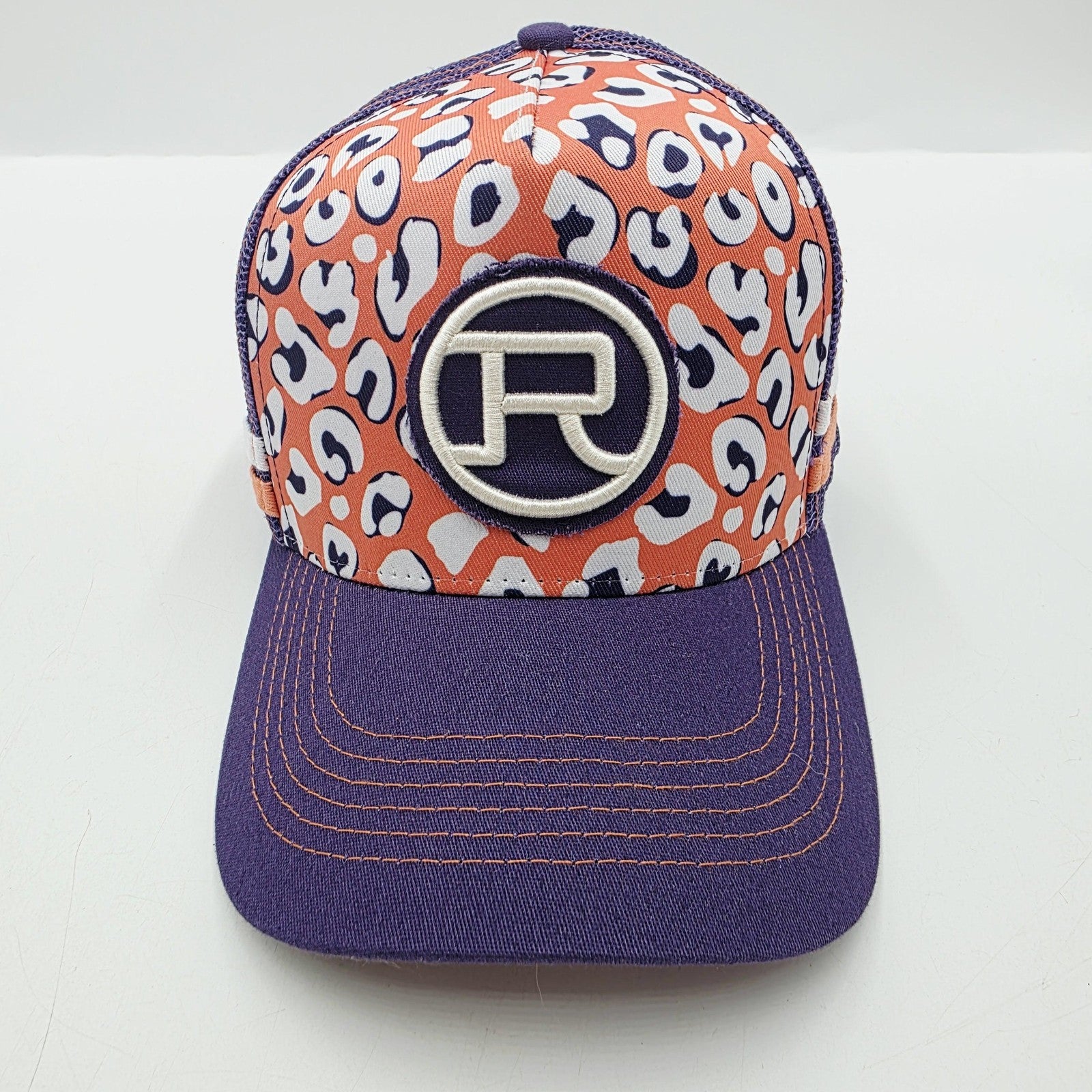 Roper Womens Trucker Cap Hat One Size Purple Orange Leopard Print Mesh Ponytail
