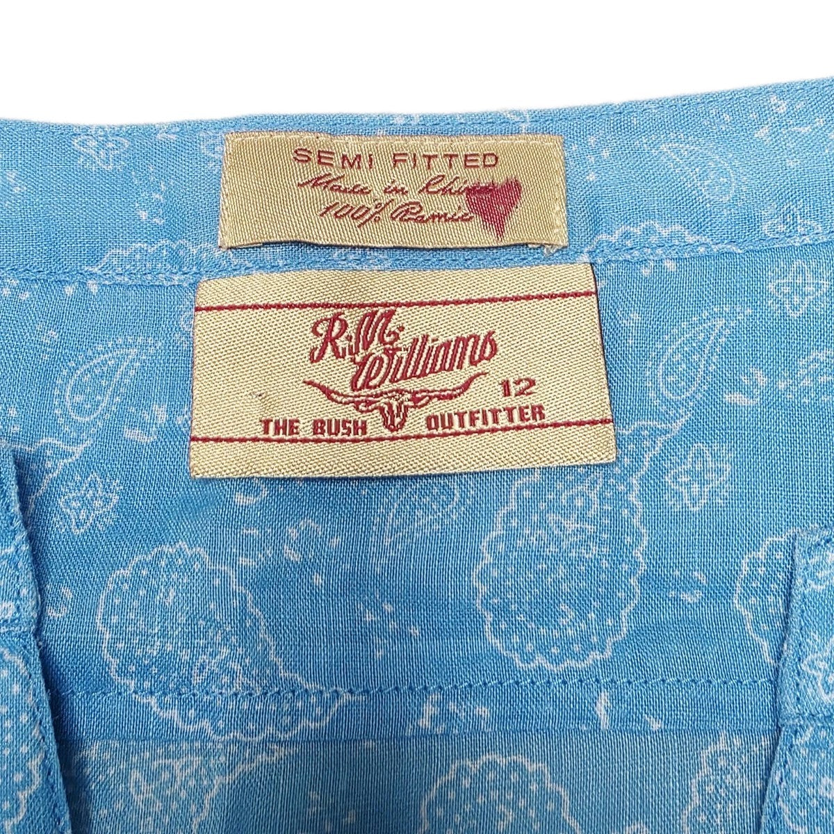R.M. Williams Top Womens 12 Blue 100% Ramie Paisley Tunic Blouse Casual Spring