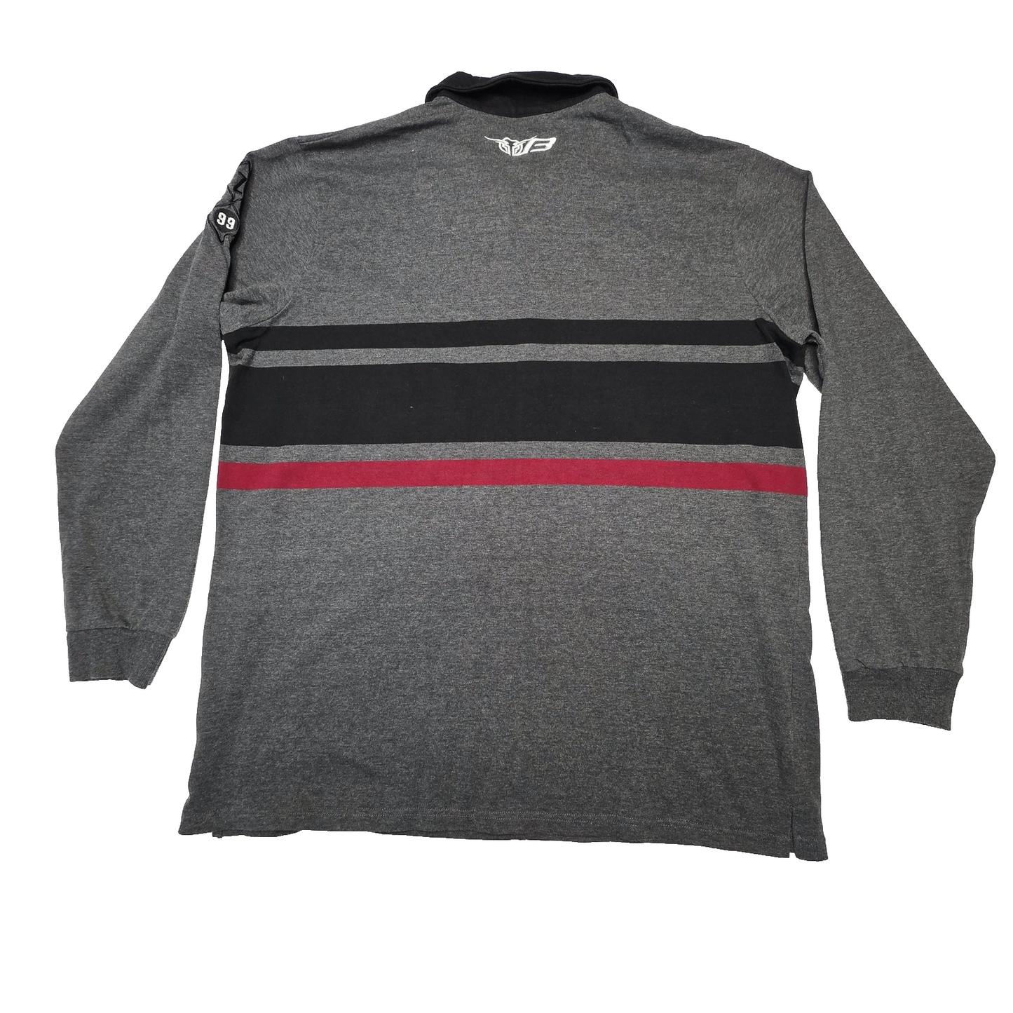 Bullzye Jumper Mens 4XL Grey Striped Long Sleeve Rugby Pullover Embroidered