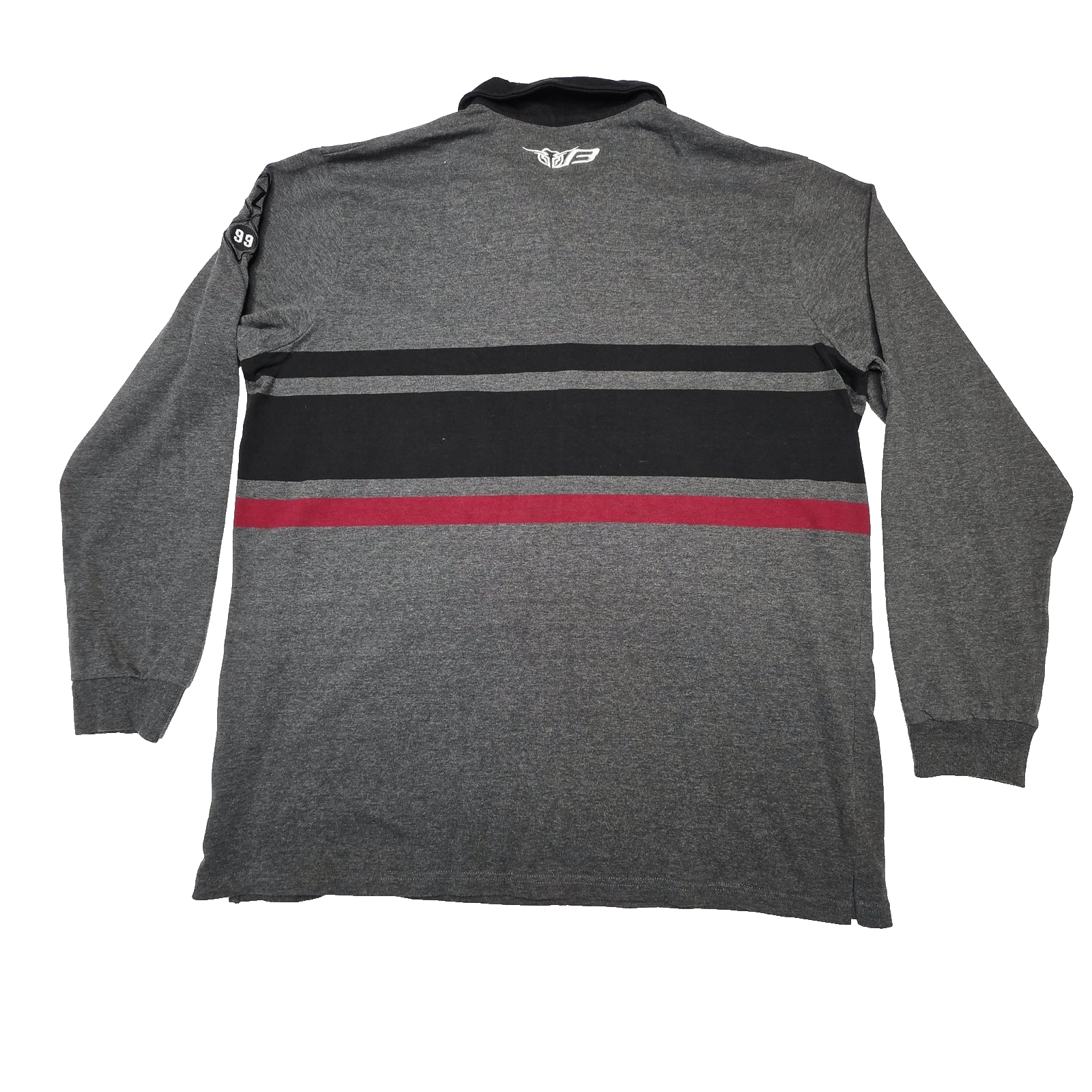 Bullzye Jumper Mens 4XL Grey Striped Long Sleeve Rugby Pullover Embroidered