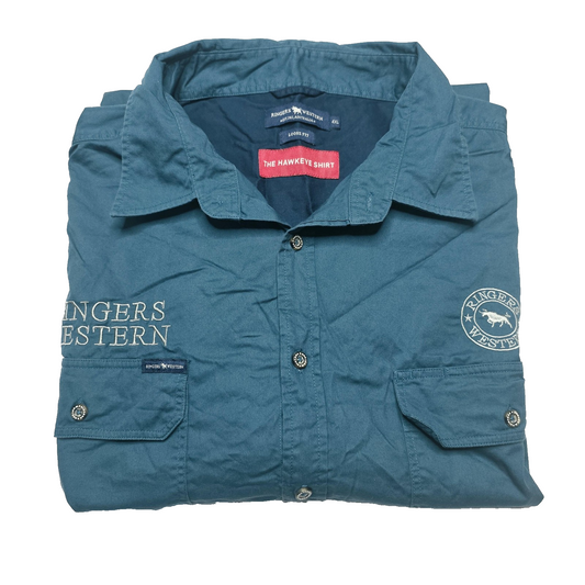 Ringers Western Hawkeye Shirt Mens 4XL Teal Loose Fit Long Sleeve Western