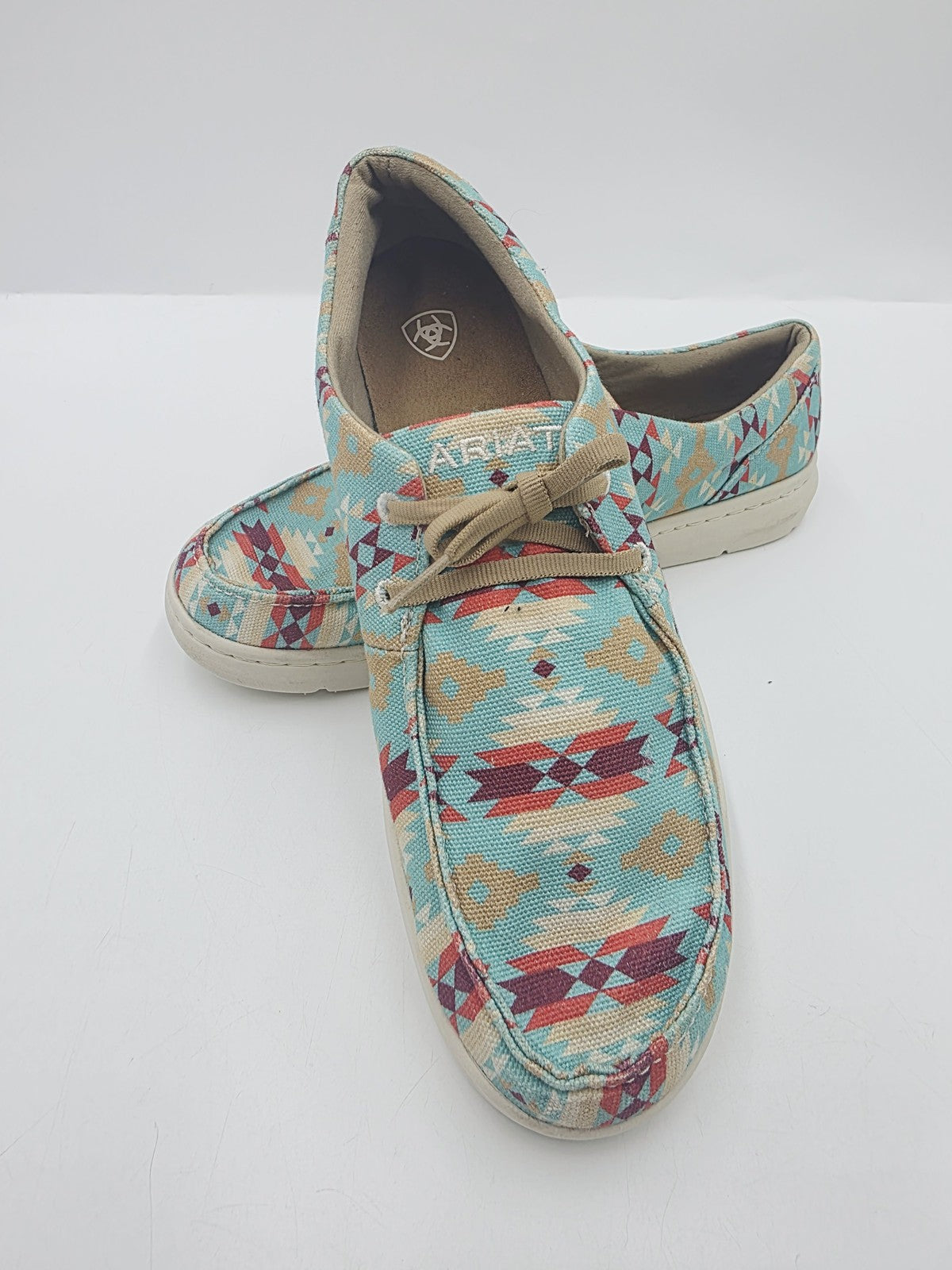 Ariat Moccasin Shoes Women's AU 11 Blue Geometric Canvas Lace Up Casual 10040307