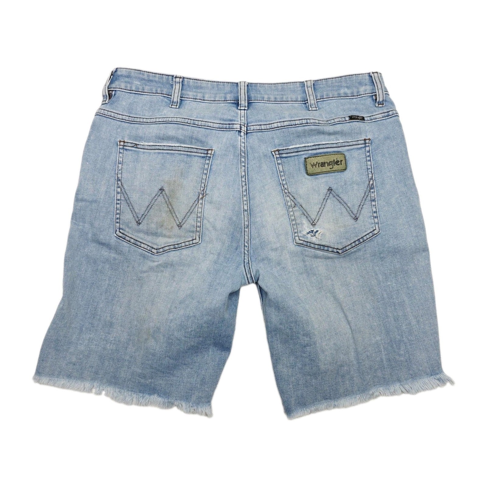 Wrangler Shorts Men's 34 Blue Distressed Denim Bermuda Slim Fit Smith Raw Hem