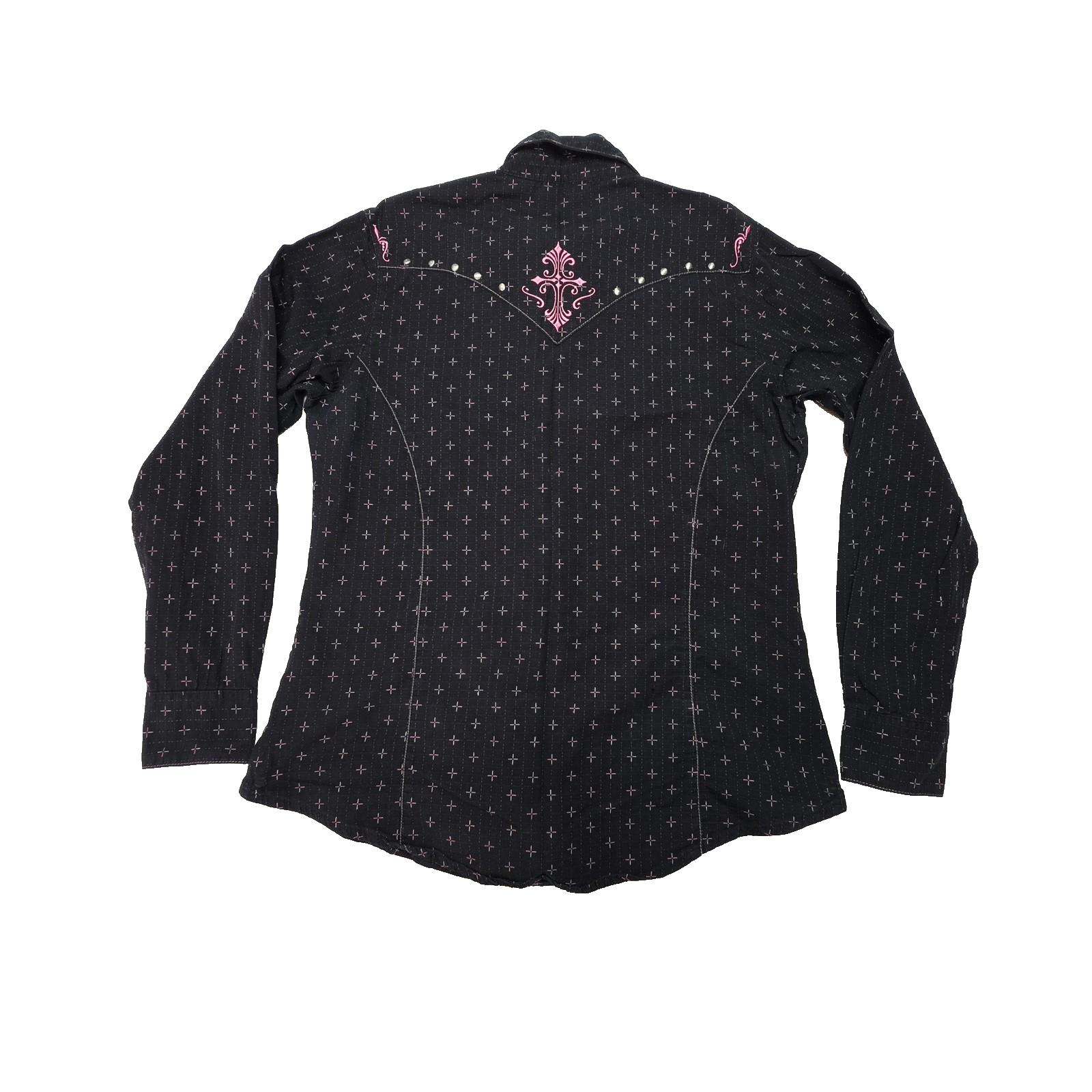 Wrangler Shirt Women's M Black Long Sleeve Snap Western Geometric Cotton Print