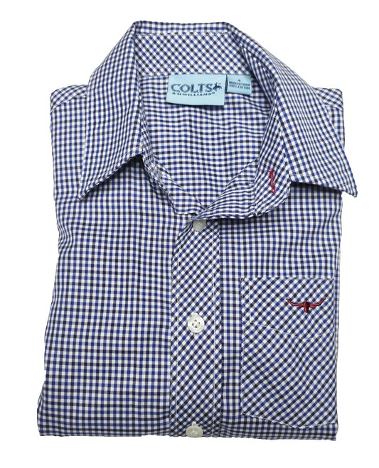 R.M. Williams Shirt Boys 4 Blue Gingham Check Long Sleeve Button Up Cotton