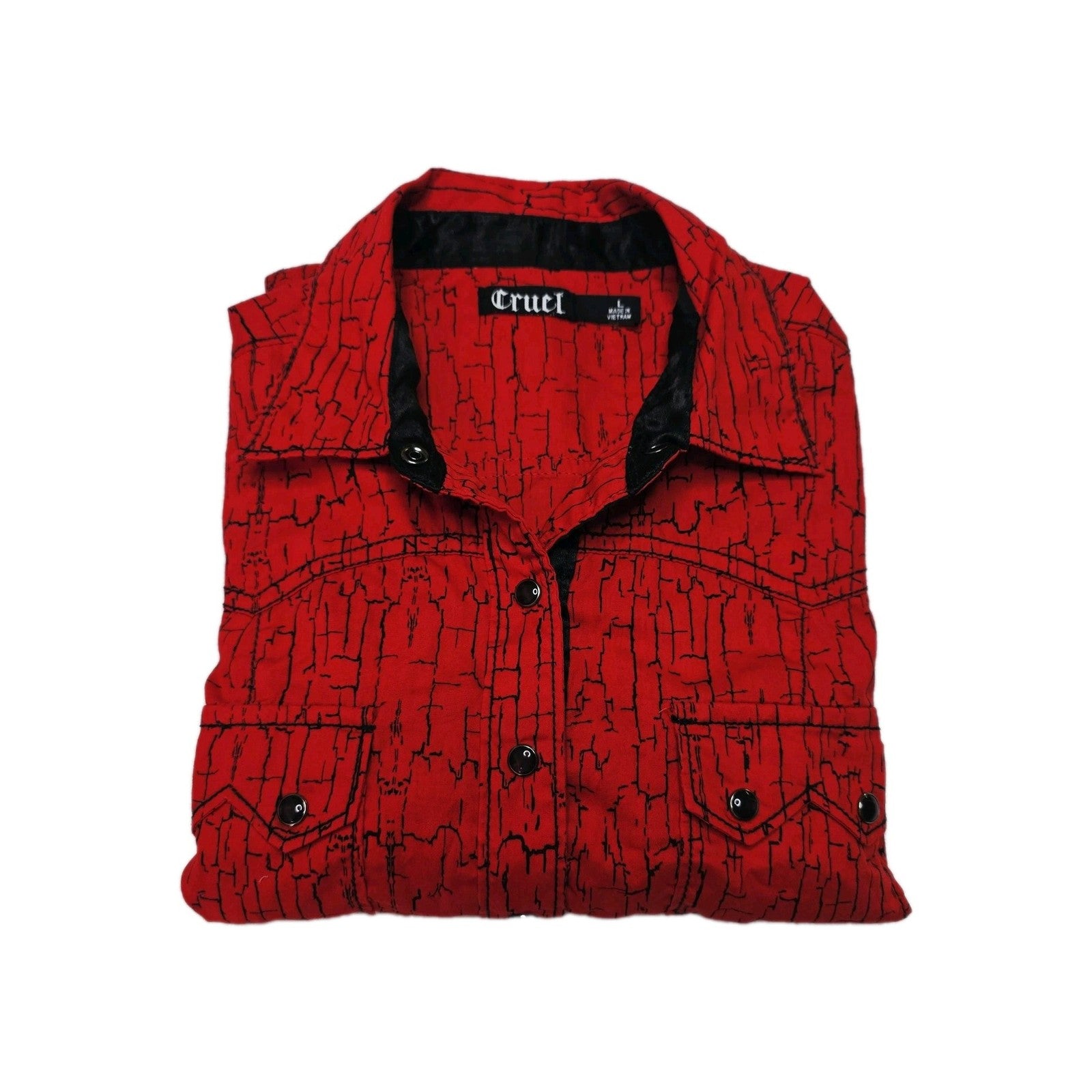 Cruel Shirt Women's L Red Long Sleeve Snap Button Up Western Geometric Print