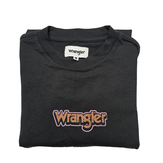 Wrangler Shirt Men's M Black Graphic Logo Short Sleeve Jersey Cotton Casual