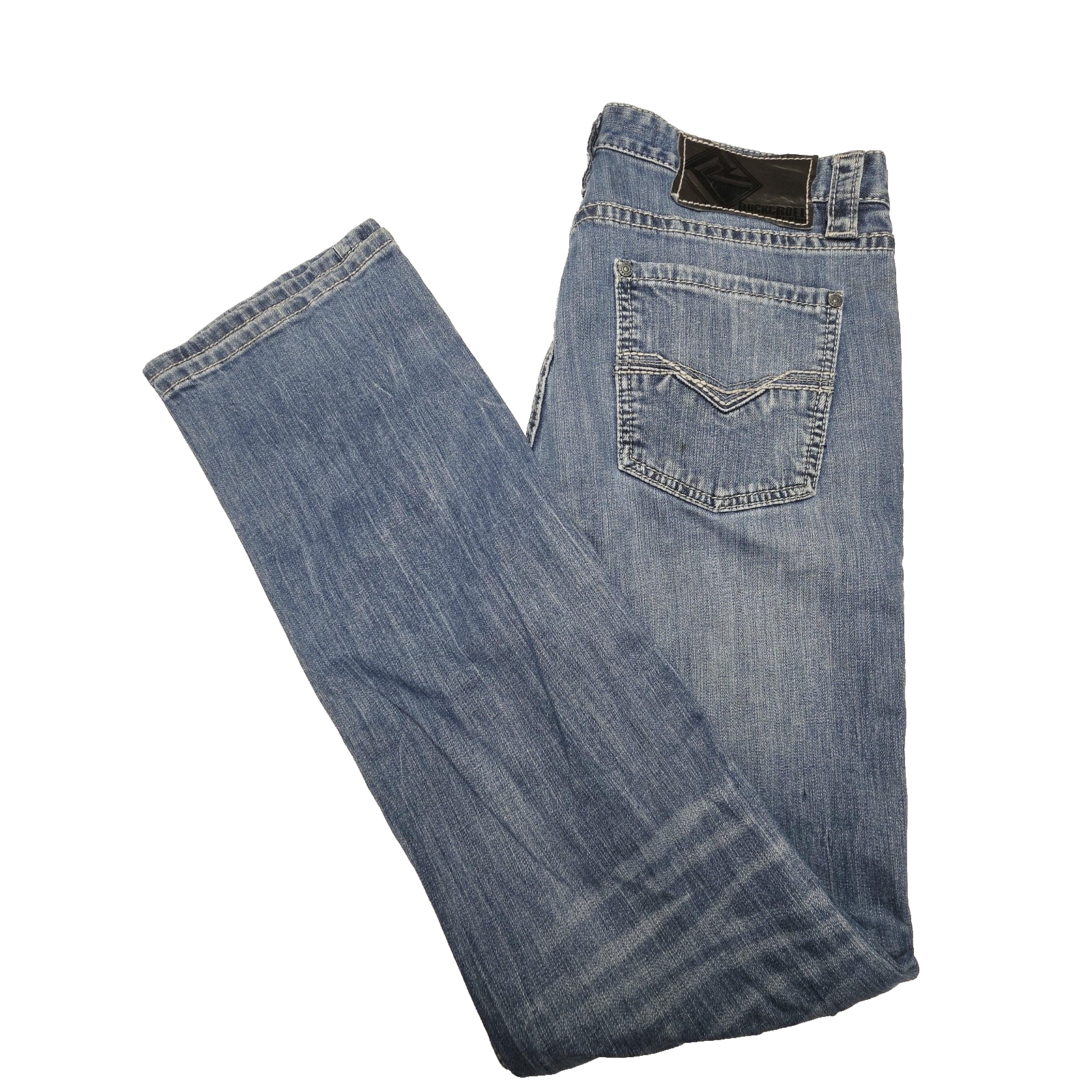 Rock & Roll Cowboy Revolver Straight Jeans Mens 34x36 Blue Slim Straight
