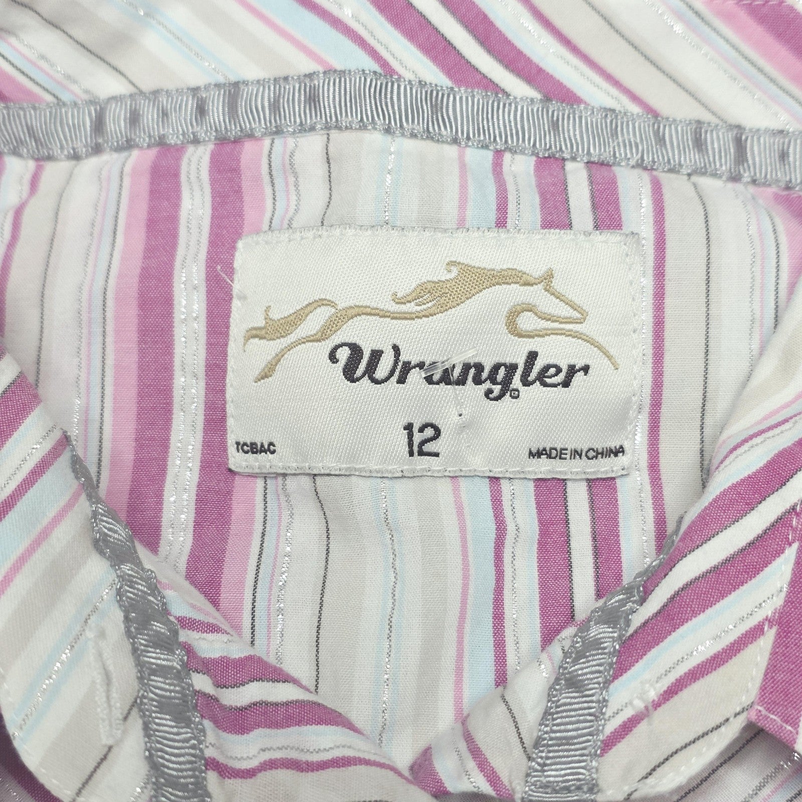 Wrangler Shirt Women's 12 Pink Striped Long Sleeve Snap Western Cotton Pockets