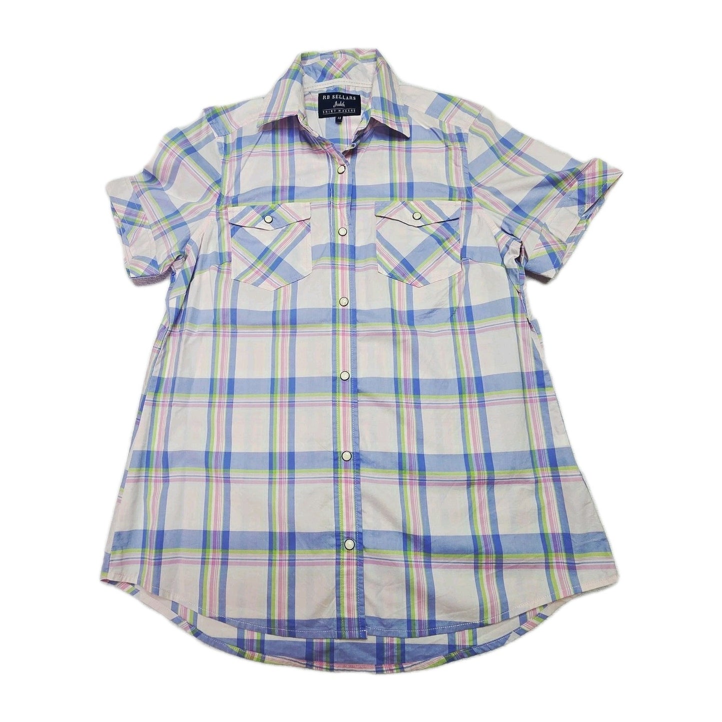 RB Sellars Shirt Women's 12 Multicoloured Plaid Short Sleeve Button Up Cotton