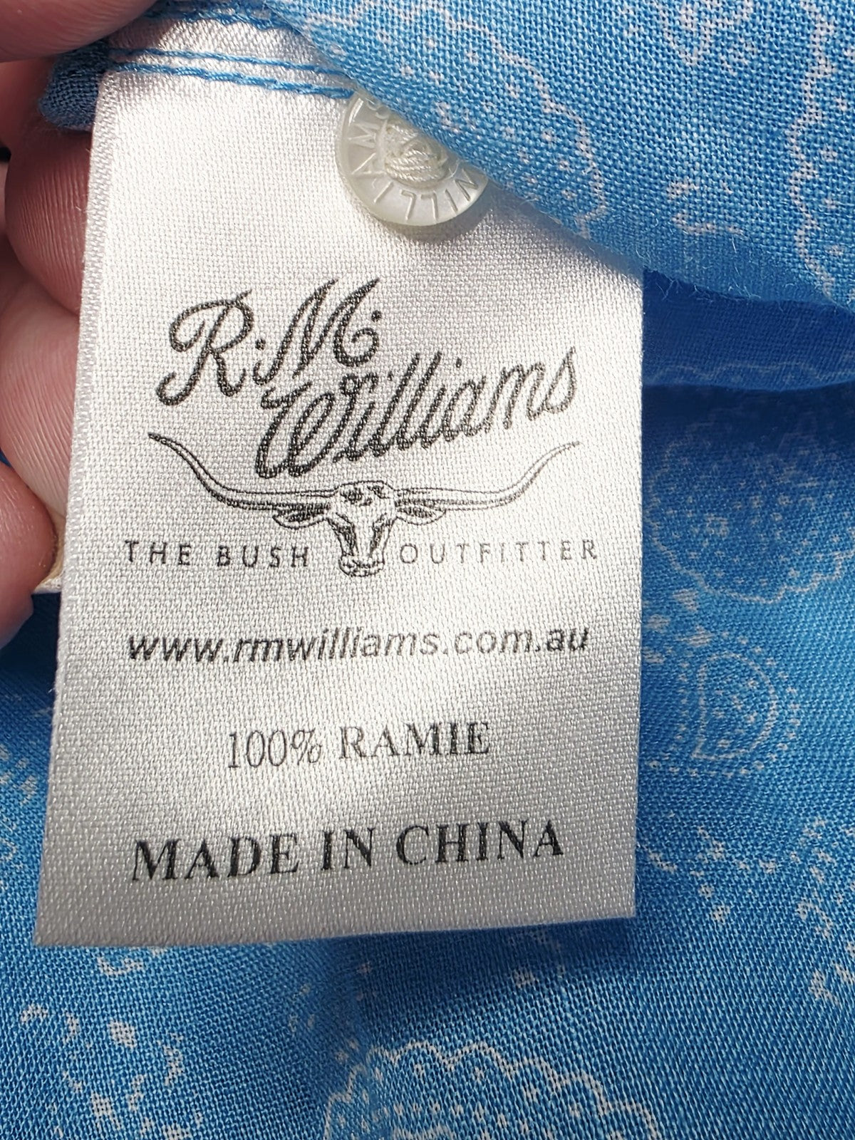 R.M. Williams Top Womens 12 Blue 100% Ramie Paisley Tunic Blouse Casual Spring