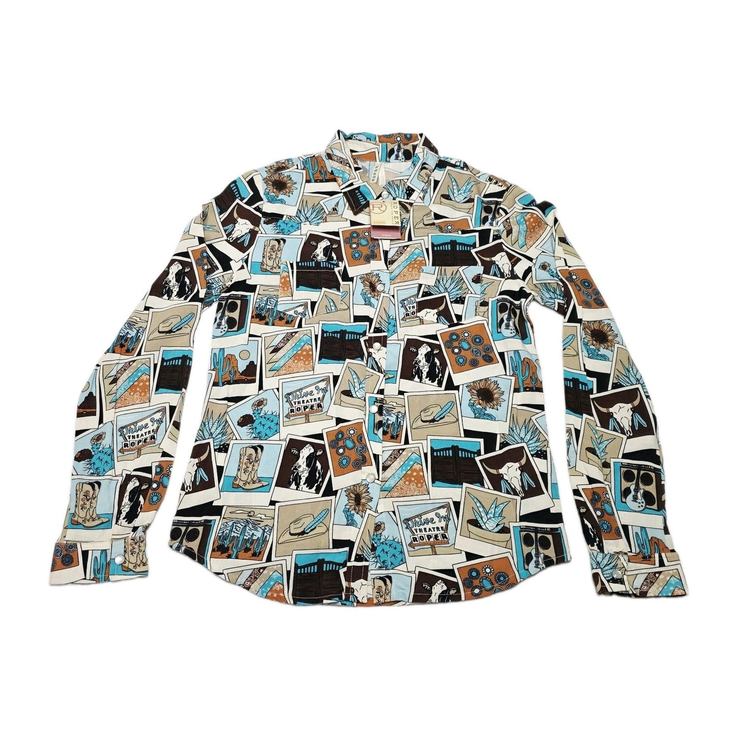 Roper Shirt Girls 14 Multicoloured Long Sleeve Snap Button Up Western Graphic