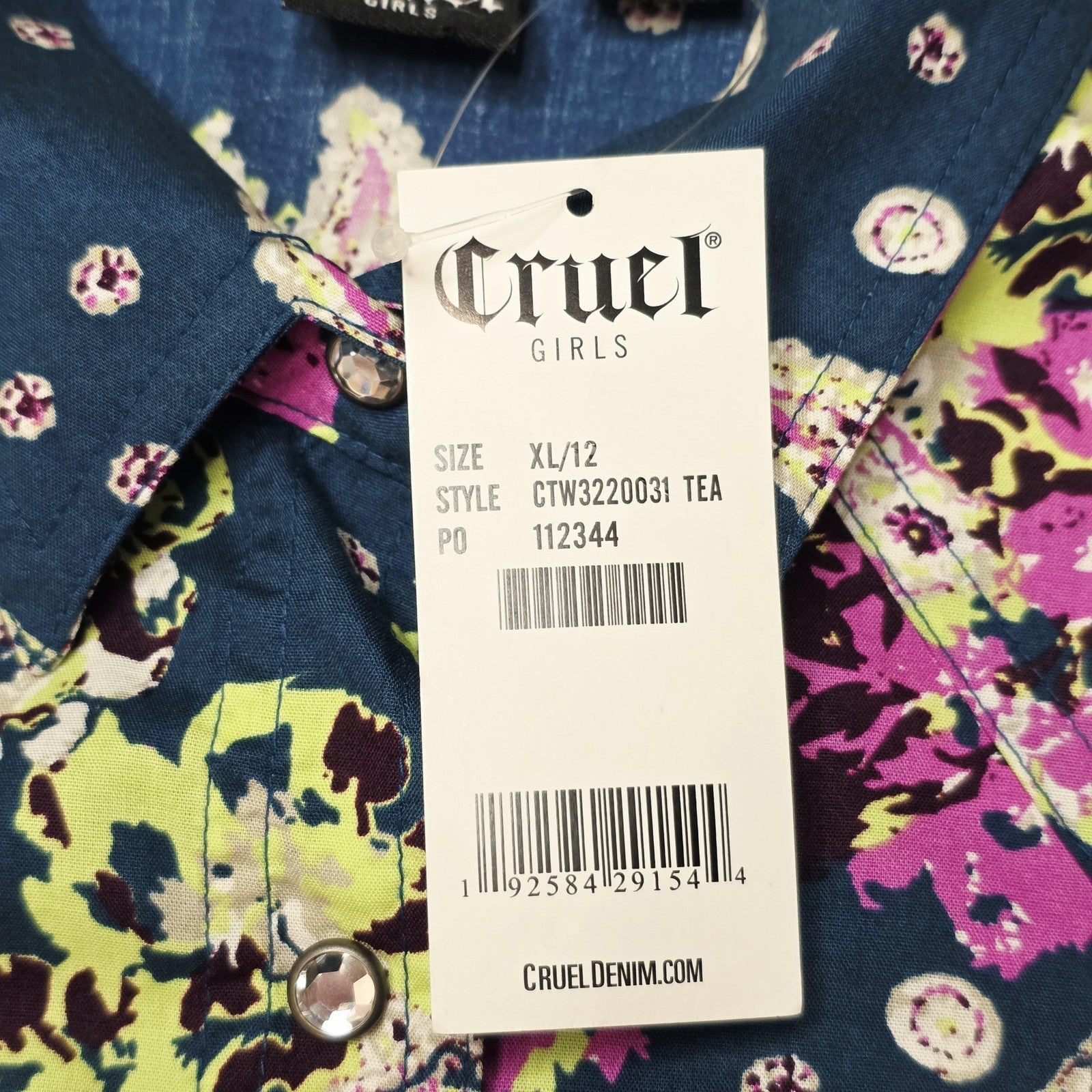 Cruel Girl Shirt Girls 12 Teal Long Sleeve Button Up Paisley Print Western Top