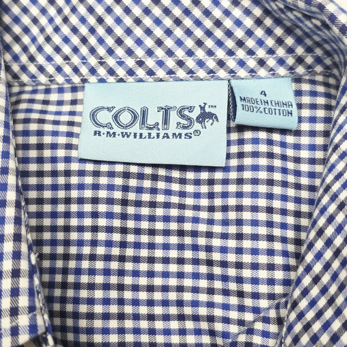 R.M. Williams Shirt Boys 4 Blue Gingham Check Long Sleeve Button Up Cotton