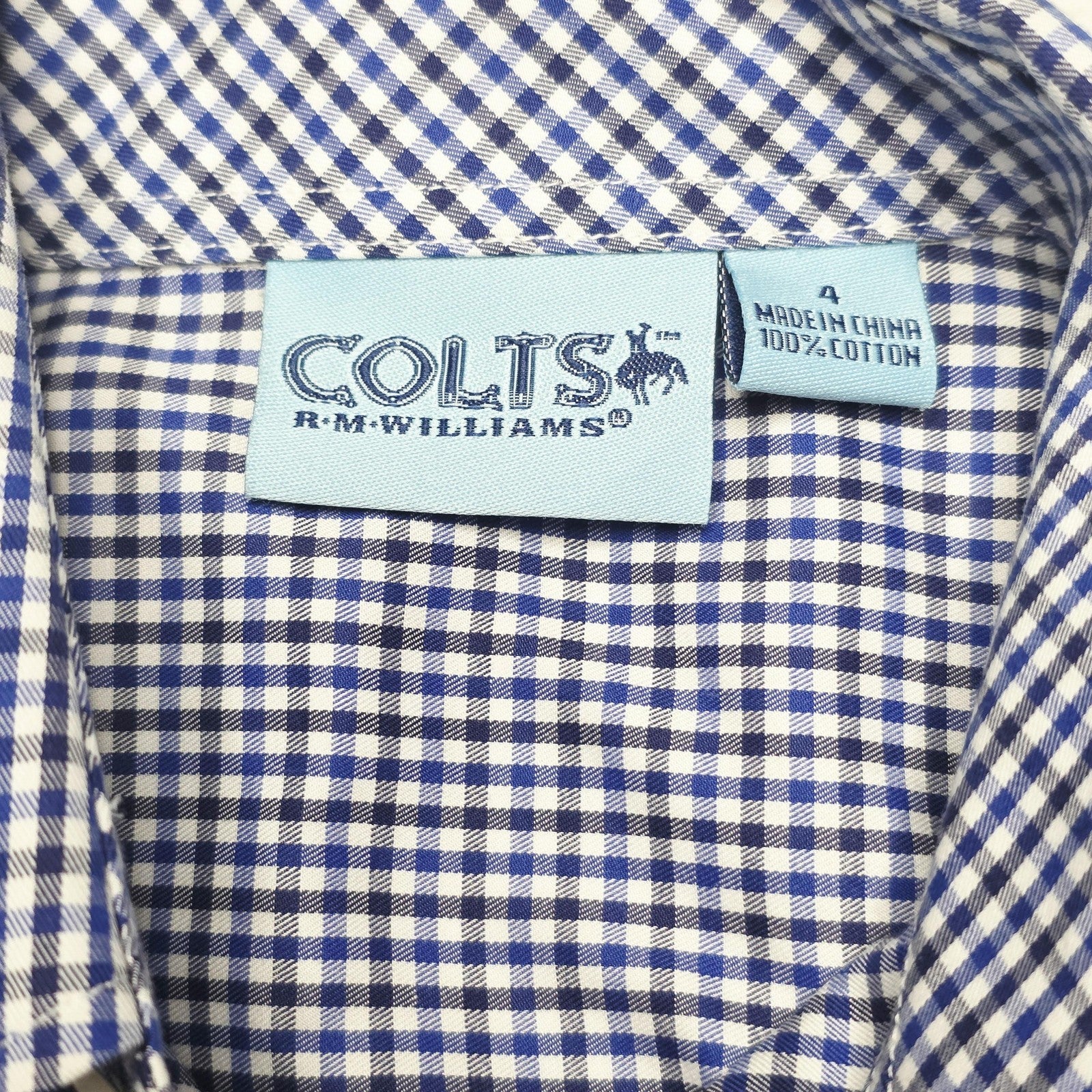 R.M. Williams Shirt Boys 4 Blue Gingham Check Long Sleeve Button Up Cotton
