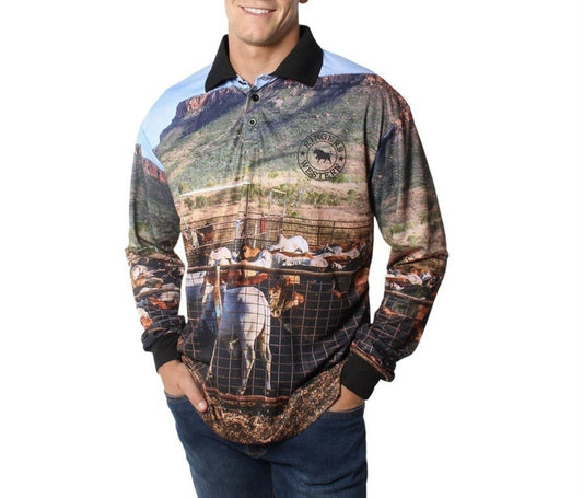 Ringers Western Flicker Unisex Fishing Shirt - Cattle Yard Print - Size 3XL