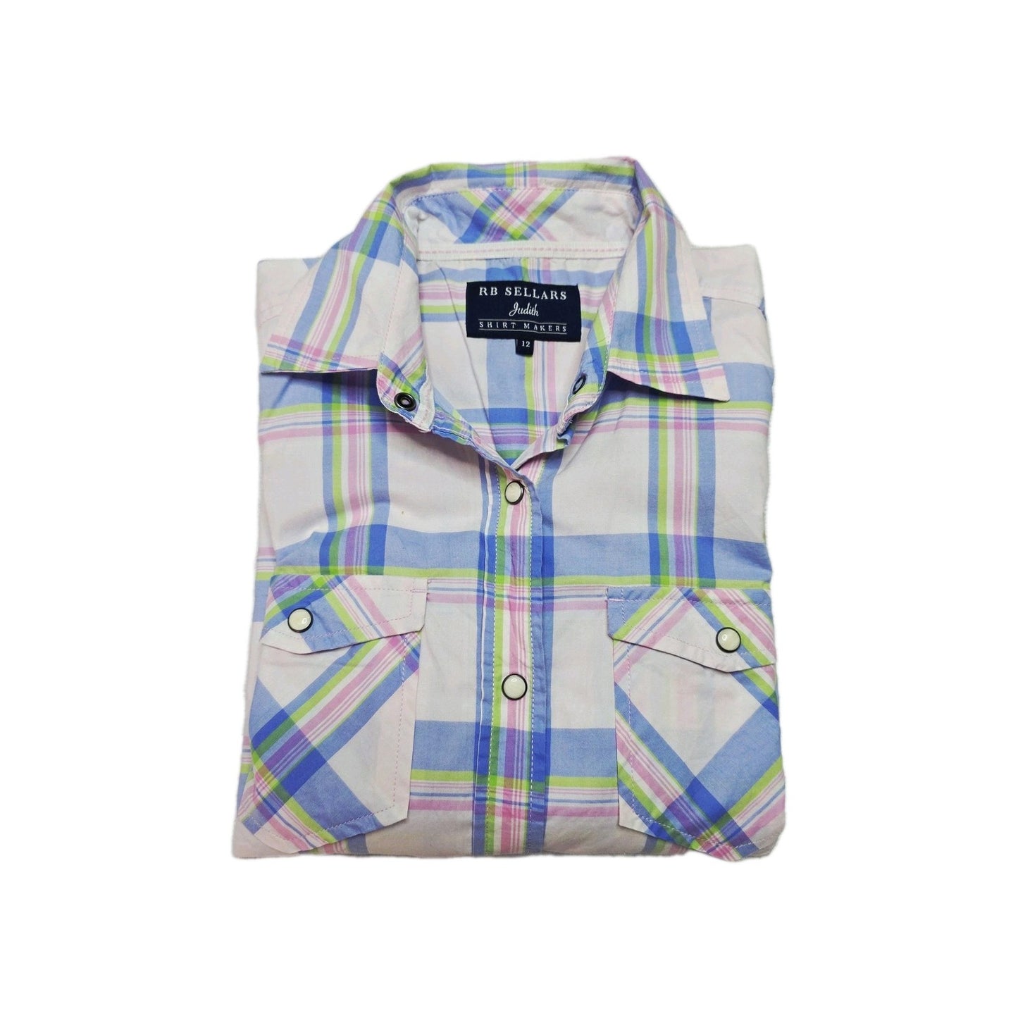 RB Sellars Shirt Women's 12 Multicoloured Plaid Short Sleeve Button Up Cotton