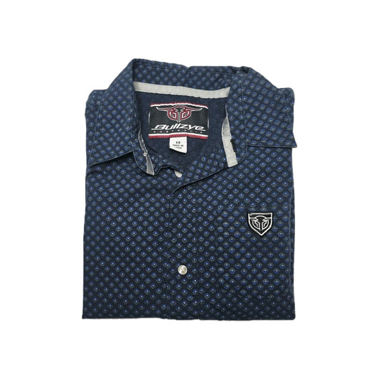 Bullzye Shirt Boys 8 Blue Long Sleeve Button Up Cotton Logo Geometric Print