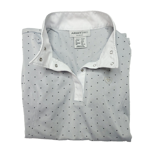 Ariat Polo Shirt Girls 12 Grey Short Sleeve Snap Riding Pro Series Polka Dot