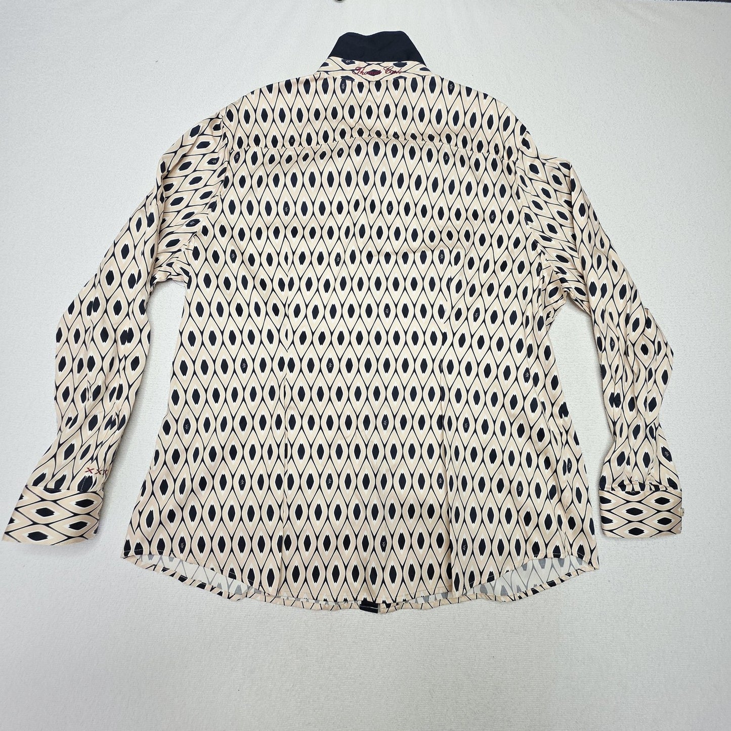 Thomas Cook Shirt Women's 20 Beige Long Sleeve Button Up Nadia Geometric Print
