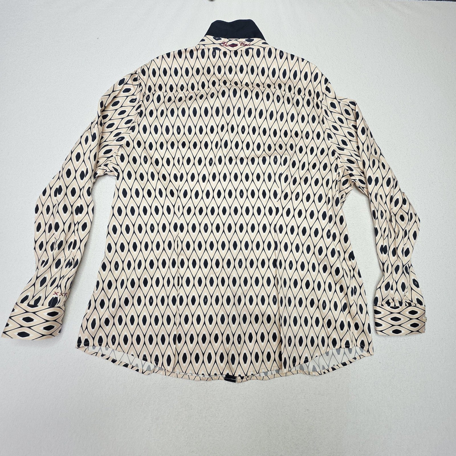 Thomas Cook Shirt Women's 20 Beige Long Sleeve Button Up Nadia Geometric Print