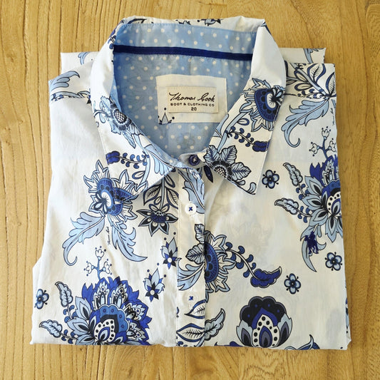 Thomas Cook Shirt Women's 20 White Long Sleeve Button Up Floral Cotton Top