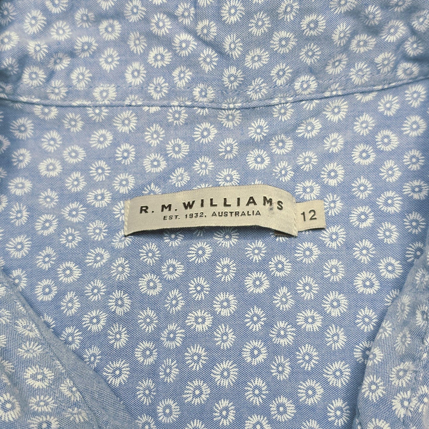 R.M. Williams Shirt Women's 12 Blue Short Sleeve Button Up Cotton Floral Print