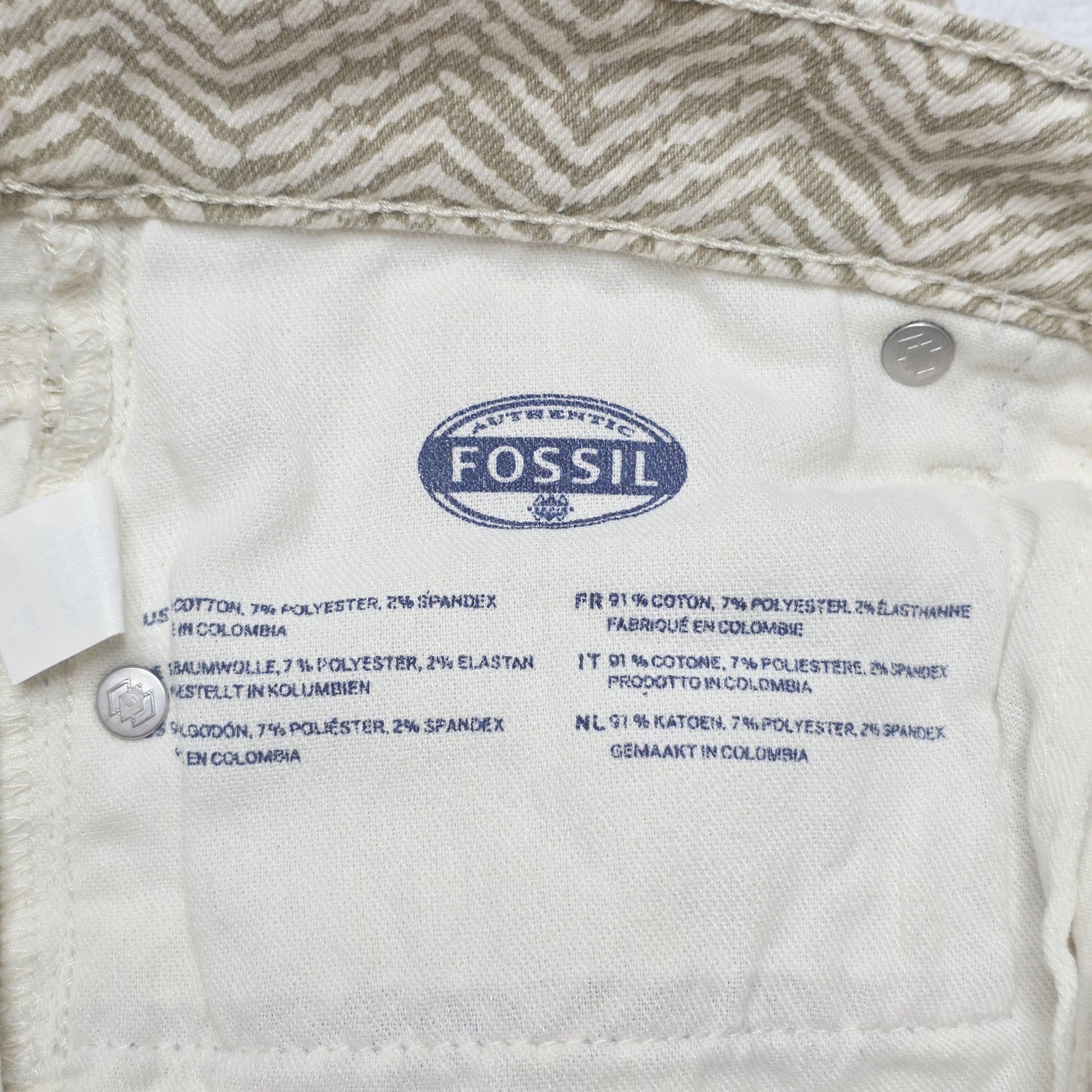 Fossil Jeans Women's 27x30 Beige Skinny Herringbone Stretch Denim Pockets Logo