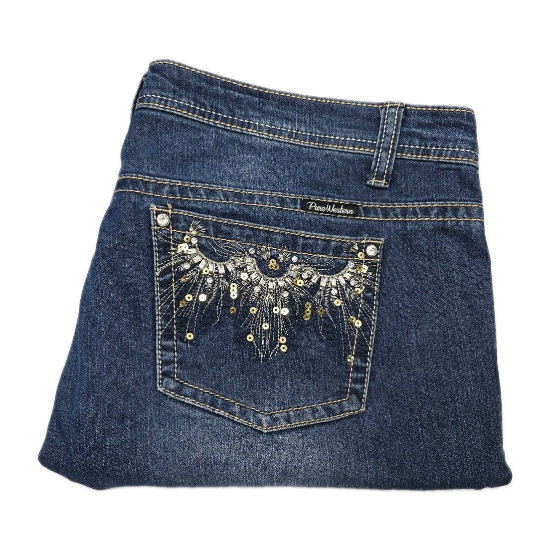 Pure Western Shorts Women's 16 Blue Denim Bermuda Zip Fly Pockets Casual Summer