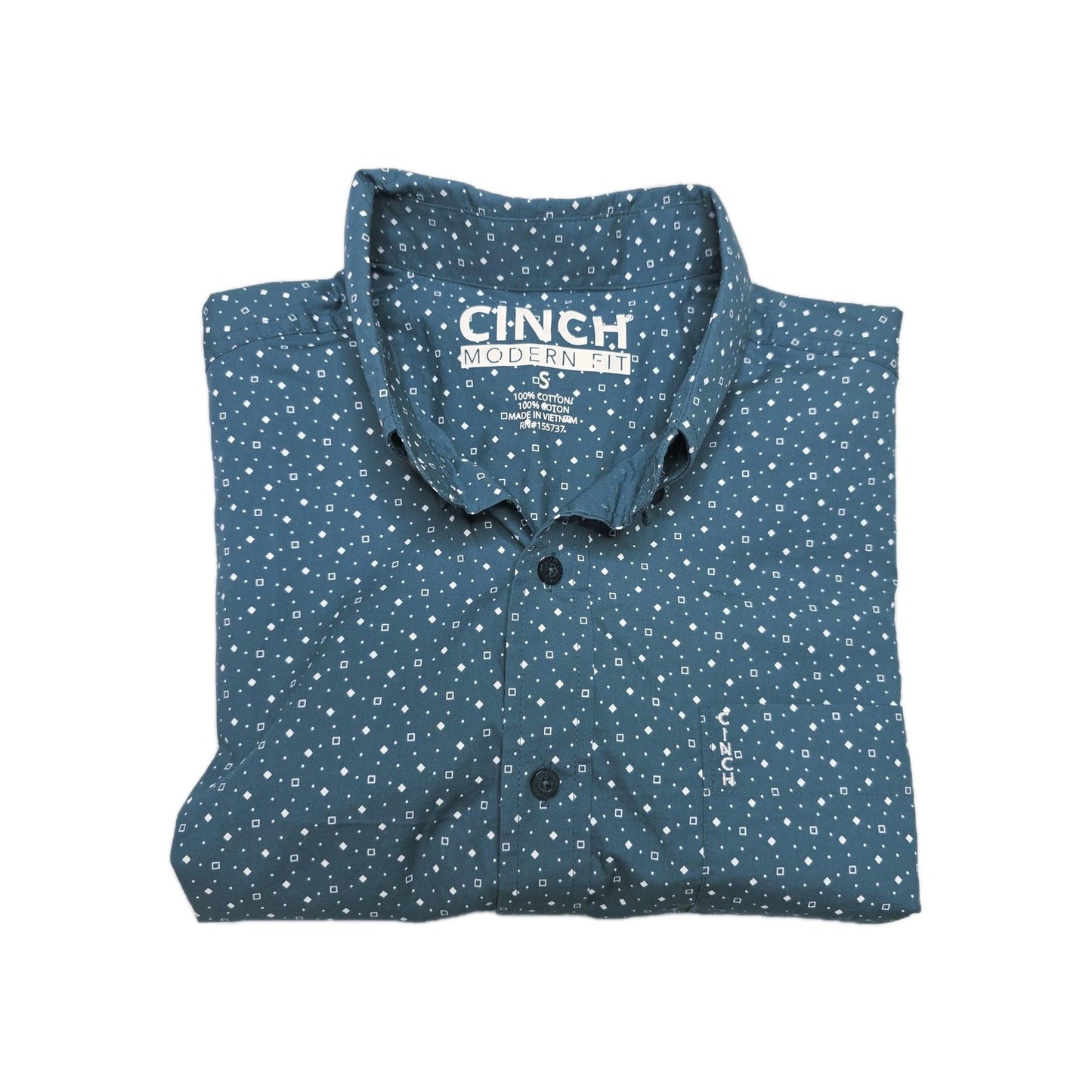 Cinch Shirt Women's S Blue Modern Fit Long Sleeve Button Up Cotton Geometric