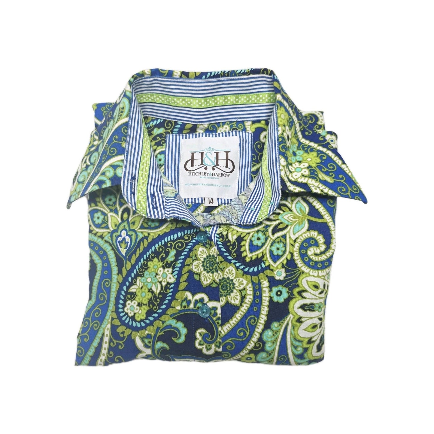 Hitchley & Harrow Shirt Women's 14 Long Sleeve Button Up Paisley Cotton