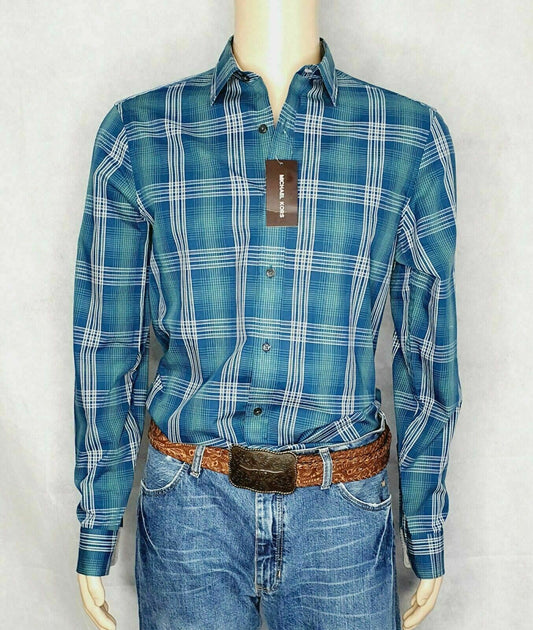 Michael Kors Atlas Green Plaid Long Sleeve Mens Shirt New With Tags RRP $98
