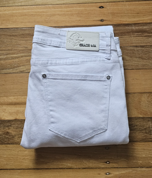 Grace In LA  Easy Fit Flared Leg Ladies White Jeans Size 30