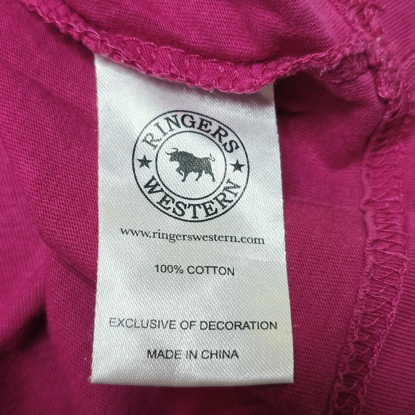 Ringers Western T-Shirt Women's 18 Pink Logo Back Print Cotton Casual Top